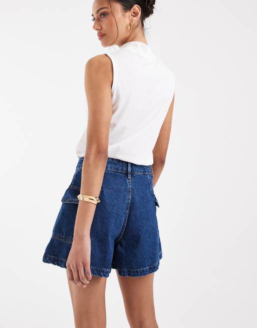 ASOS DESIGN longer a line shorts with utility pocket detail in rich blue, 3 of 5
