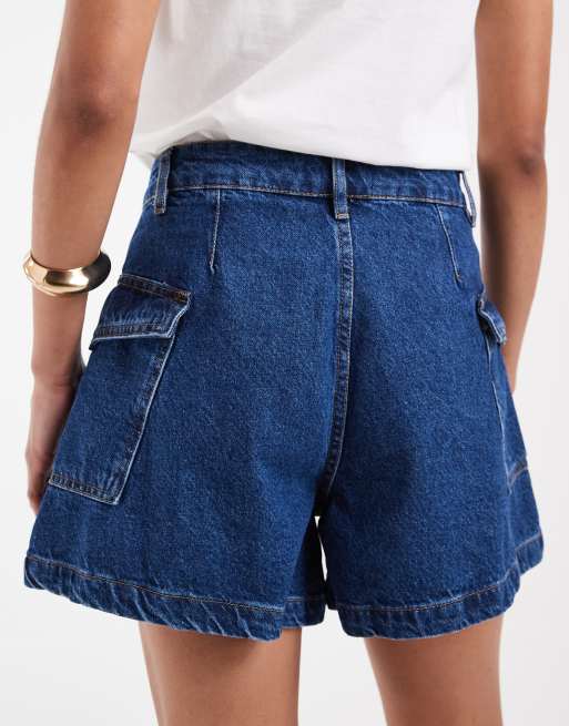 ASOS DESIGN longer a line shorts with utility pocket detail in rich blue, 5 of 5