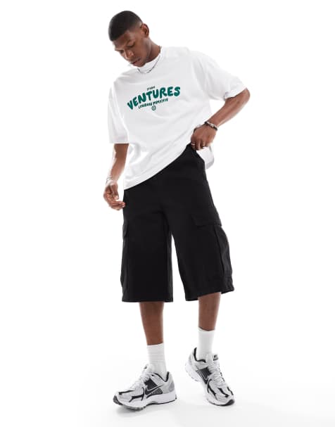 ASOS DESIGN longer length cargo jorts in black - view 1