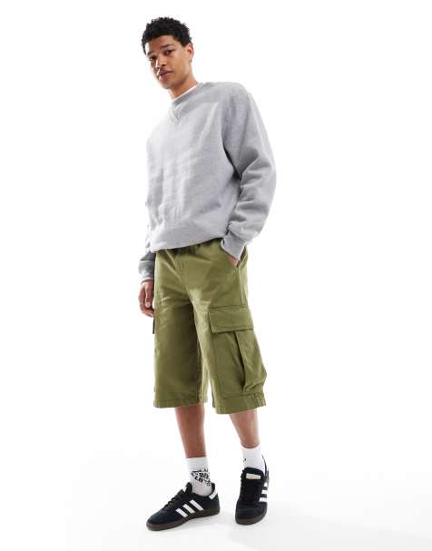 ASOS DESIGN longer length cargo jorts in khaki - view 1