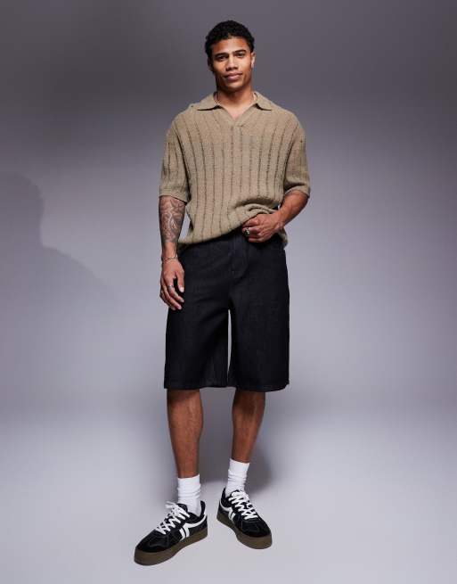 ASOS DESIGN longer length carpenter denim jorts in black