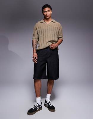 ASOS DESIGN longer length carpenter denim jorts in black