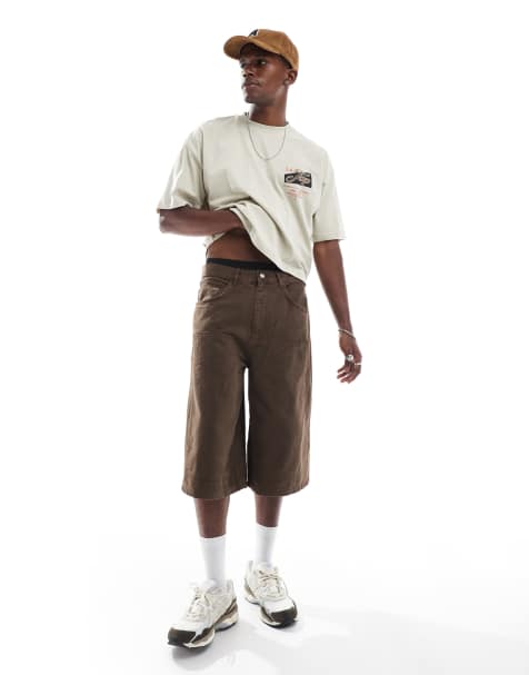 ASOS DESIGN longer length carpenter jort in brown - view 1