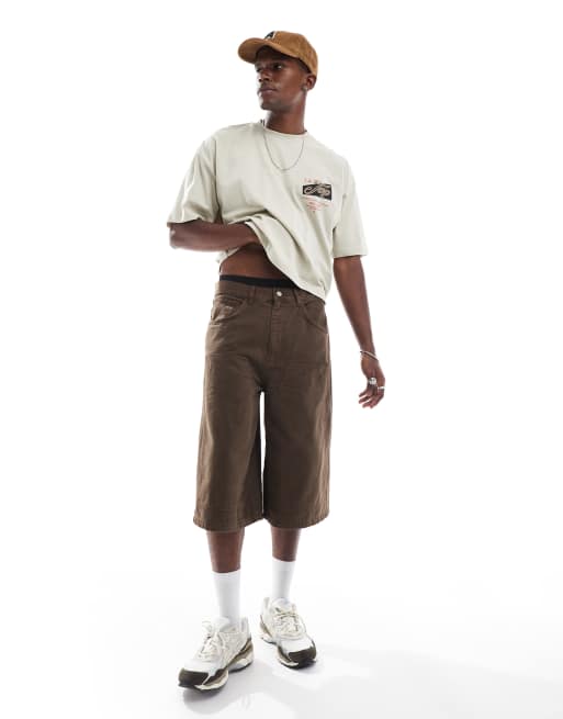 ASOS DESIGN longer length carpenter jorts in brown
