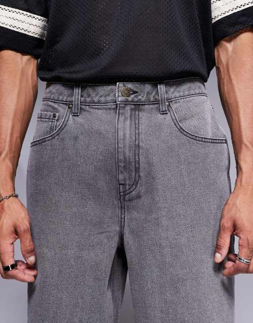 ASOS DESIGN - Bermuda en jean long - Gris foncé