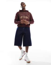 ASOS DESIGN boxy oversized t-shirt with dropped shoulder and v neck with sports graphic in ecru airtex