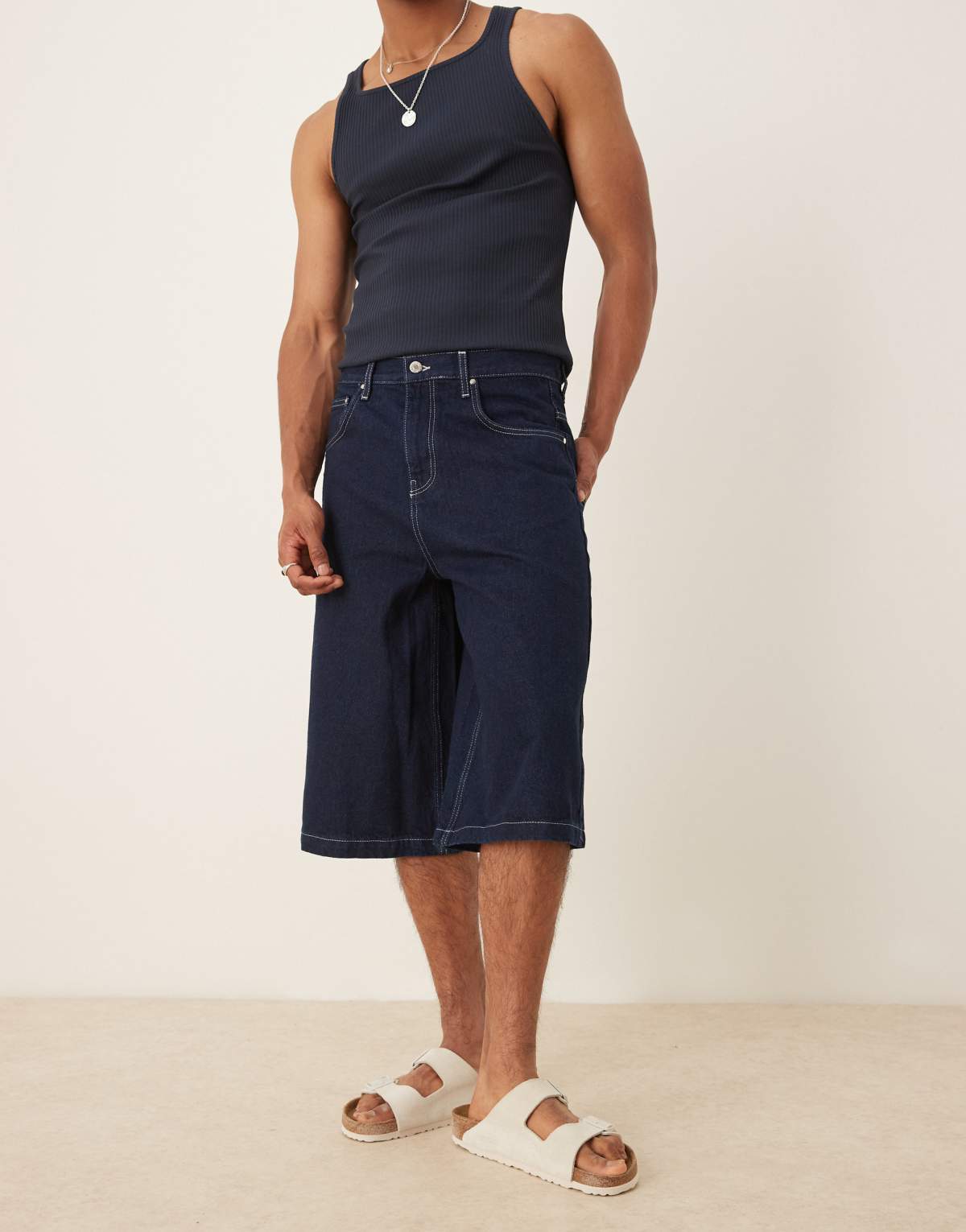 ASOS DESIGN longer length denim jort in indigo
