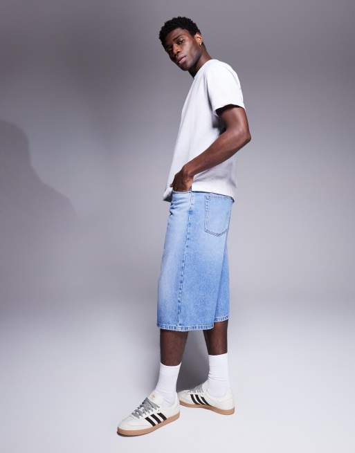 ASOS DESIGN longer length denim jort in light wash blue, 2 of 5