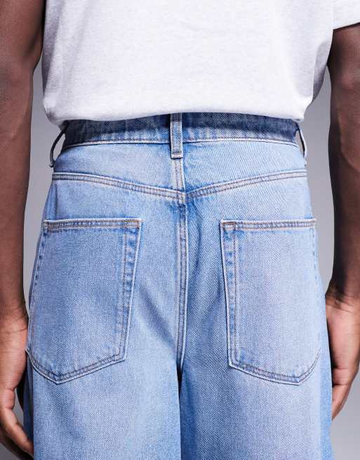 ASOS DESIGN longer length denim jort in light wash blue, 4 of 5