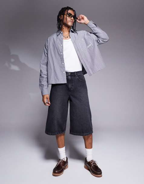 ASOS DESIGN longer length denim jort in washed black - view 1