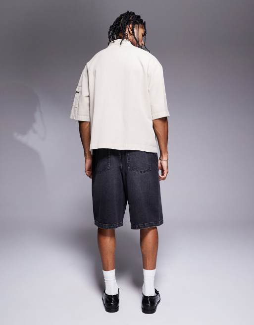 ASOS DESIGN longer length jorts in washed black
