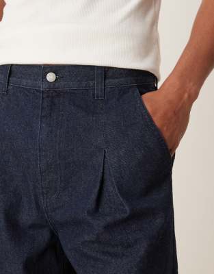 ASOS DESIGN longer length denim jort with box pleat in raw wash