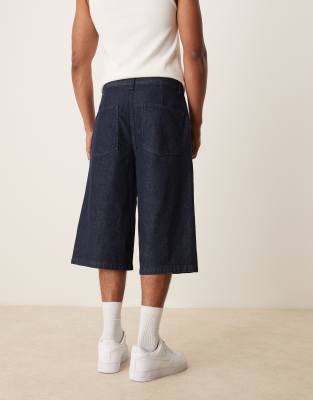 ASOS DESIGN longer length denim jort with box pleat in raw wash