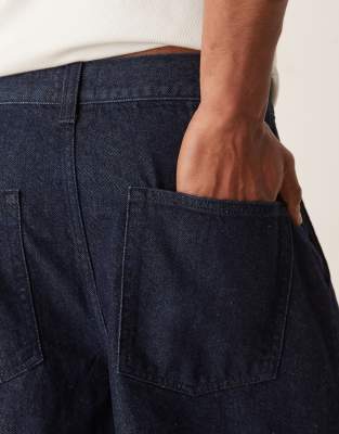 ASOS DESIGN longer length denim jort with box pleat in raw wash