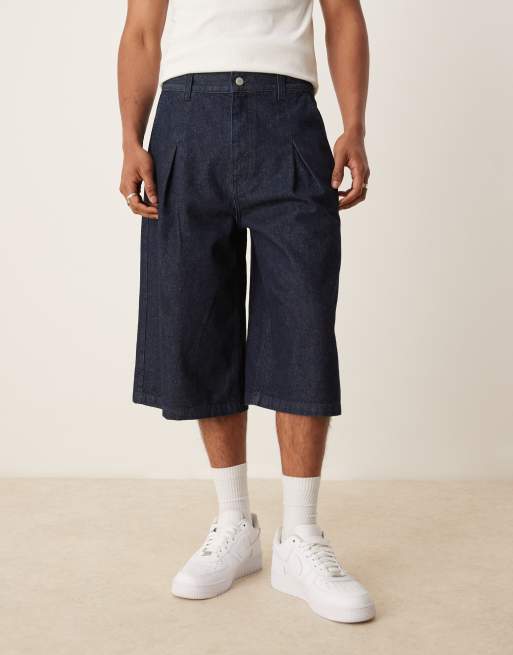 ASOS DESIGN longer length denim jort with box pleat in raw wash