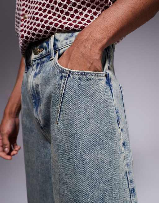 ASOS DESIGN longer length denim jorts in acid wash with pleat details