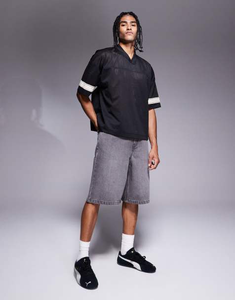 ASOS DESIGN longer length denim jorts in dark gray - view 1