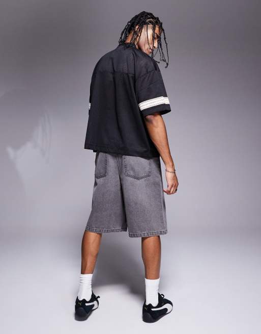 ASOS DESIGN - Bermuda en jean long - Gris foncé