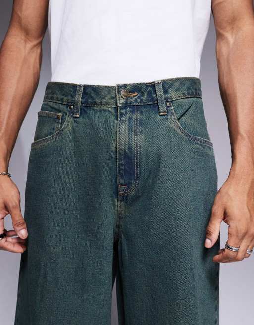 ASOS DESIGN longer length denim jorts in dark wash blue with tint