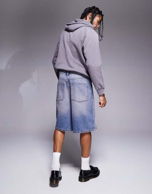 ASOS DESIGN longer length denim jorts in dark wash blue with tint