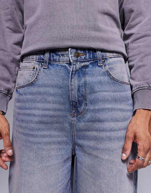 ASOS DESIGN longer length denim jorts in dark wash blue with tint