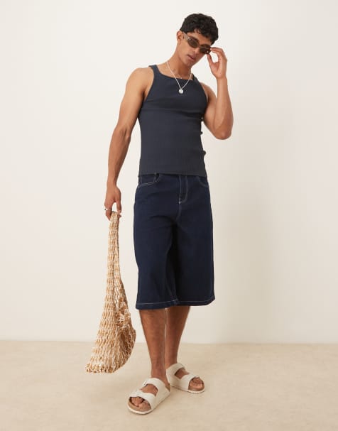 ASOS DESIGN longer length denim jorts in indigo - view 1
