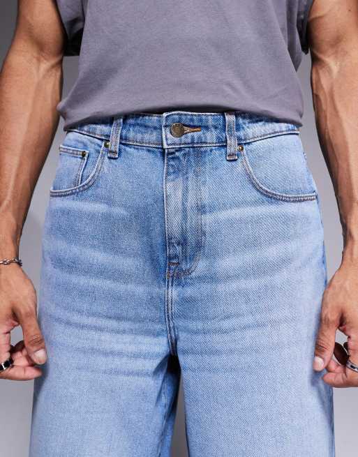 ASOS DESIGN longer length denim jorts in light wash blue
