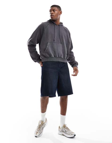 ASOS DESIGN longer length denim jorts in mid wash blue - view 1