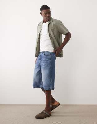 Asos Design Longer Length Denim Jorts In Blue