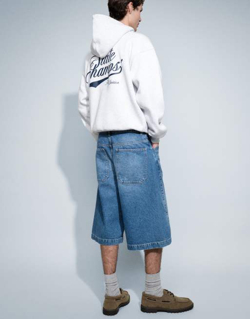 ASOS DESIGN longer length denim jorts in mid washed blue, 4 of 9