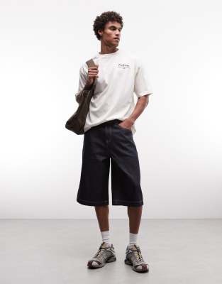 Asos Design Longer Length Denim Jorts In Blue
