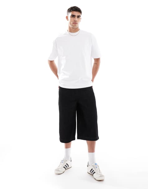 ASOS DESIGN longer length denim jorts in rinsed black - view 1