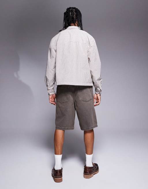 ASOS DESIGN longer length denim jorts in vintage brown tint