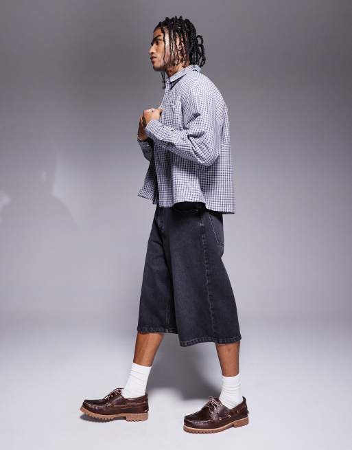 ASOS DESIGN longer length denim jorts in washed black ASOS