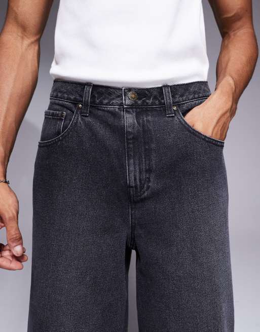 ASOS DESIGN – Czarne sprane wydłużone jeansowe jortsy