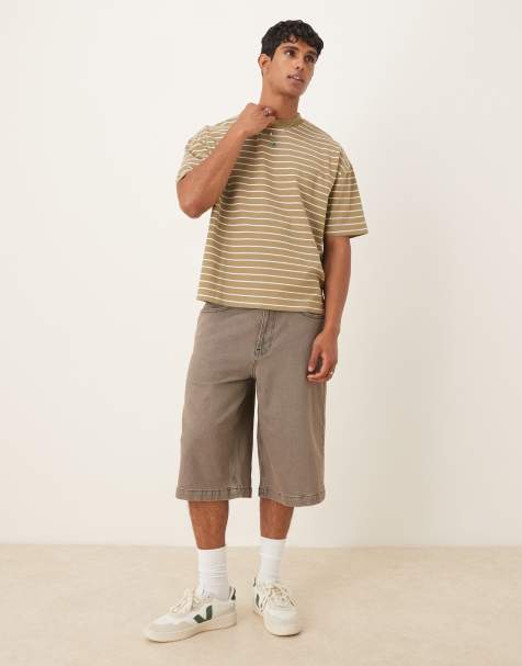 ASOS DESIGN longer length denim jorts in washed gray - view 1