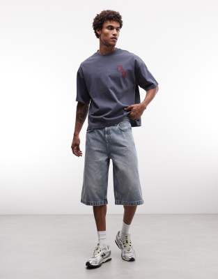 Asos Design Longer Length Denim Jorts In Gray