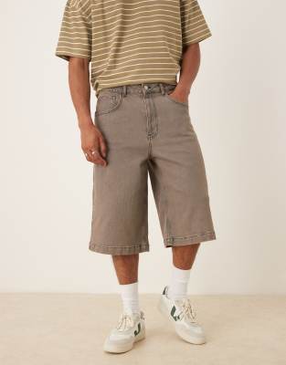 ASOS DESIGN longer length denim jorts in washed grey - view 1