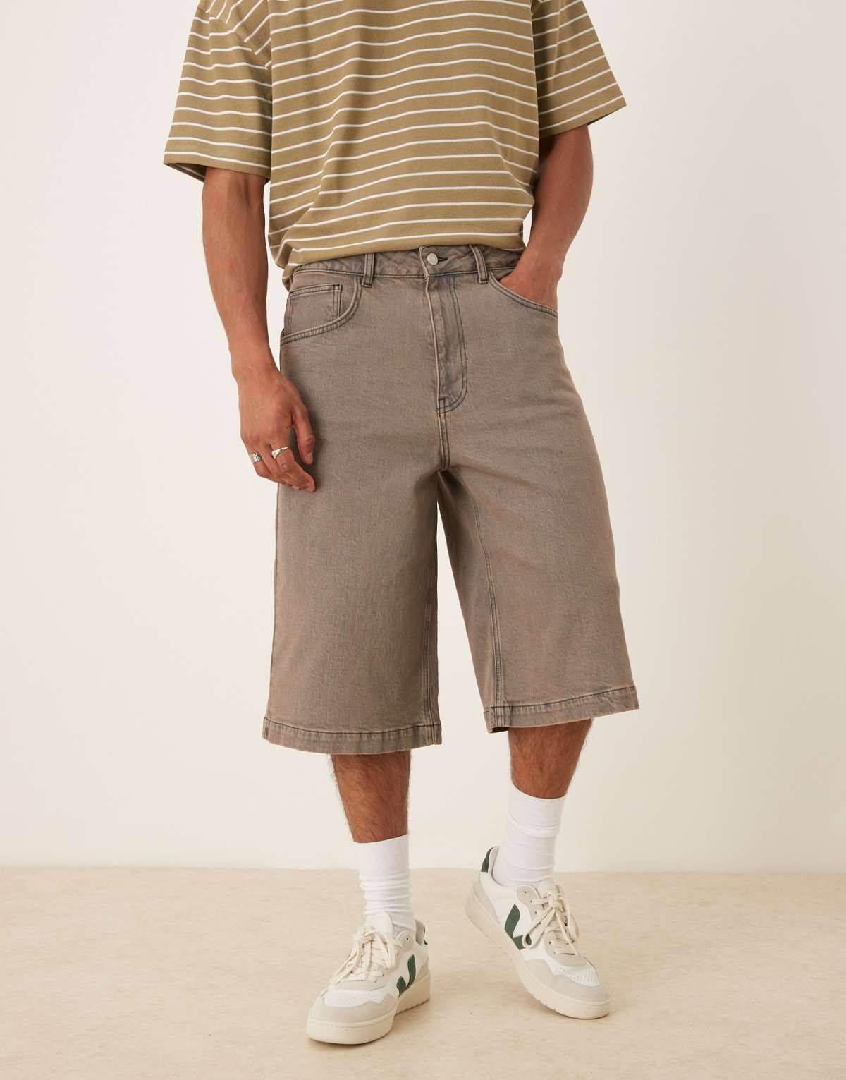 ASOS DESIGN longer length denim jorts in washed grey