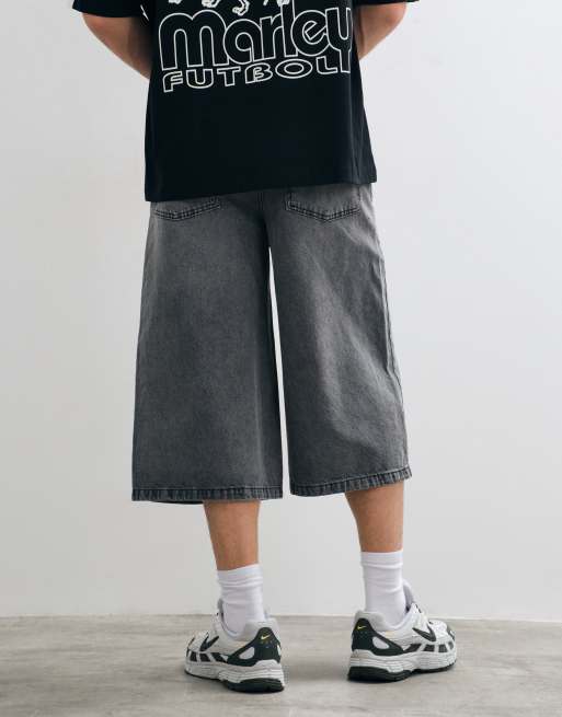 ASOS DESIGN longer length denim jorts in washed grey, 5 of 5