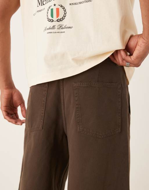 ASOS DESIGN longer length denim jorts with box pleat in brown wash, 2 of 5