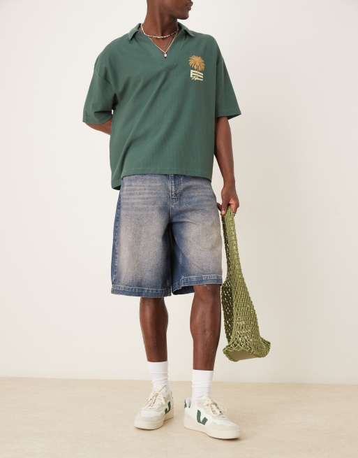 ASOS DESIGN longer length denim jorts with tint in brown wash