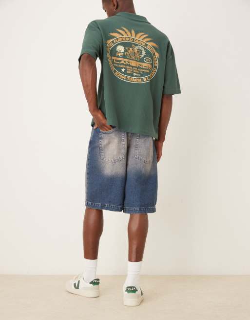 ASOS DESIGN longer length denim jorts with tint in brown wash