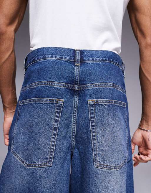 ASOS DESIGN longer length denim jorts with twisted seam in mid wash blue, 4 of 5