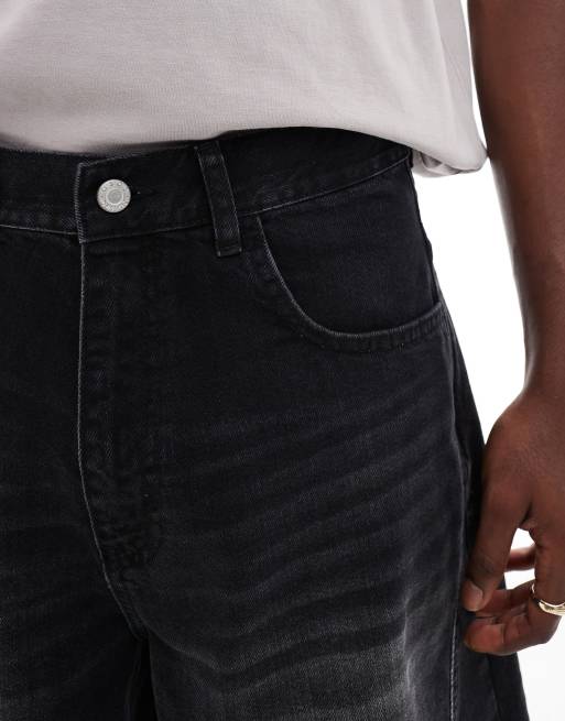 ASOS DESIGN – Czarne długie szorty jeansowe z ozdobnym szwem