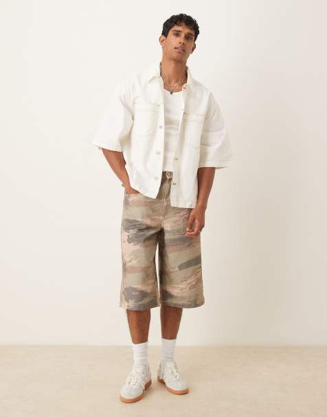 ASOS DESIGN longer length denim shorts in desert camo print - part of a set - view 1