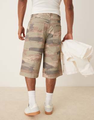 ASOS DESIGN longer length denim shorts in desert camo print - part of a set