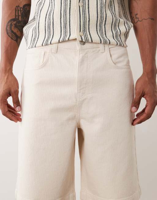ASOS DESIGN longer length jorts in ecru herringbone, 5 of 5