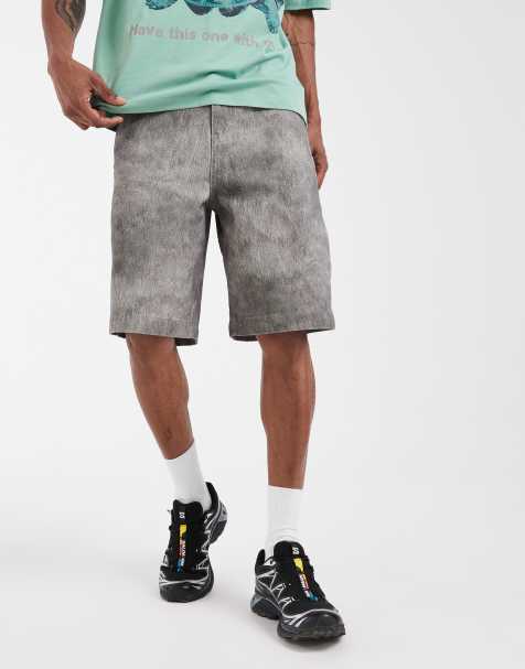 ASOS DESIGN longer length jorts in gray fuzzy print - view 1