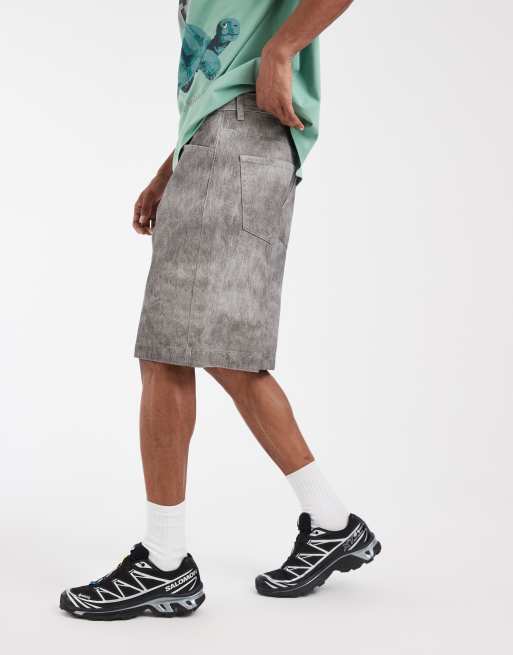 ASOS DESIGN longer length jorts in gray fuzzy print, 3 of 5